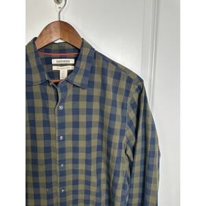 Goodthreads Mens Slim Fit Buffalo Check Button Down Shirt Olive Navy Blue Size M
